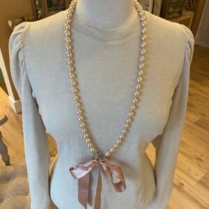 Elegant Pink Pearl Necklace or belt with Ribbon Accent
